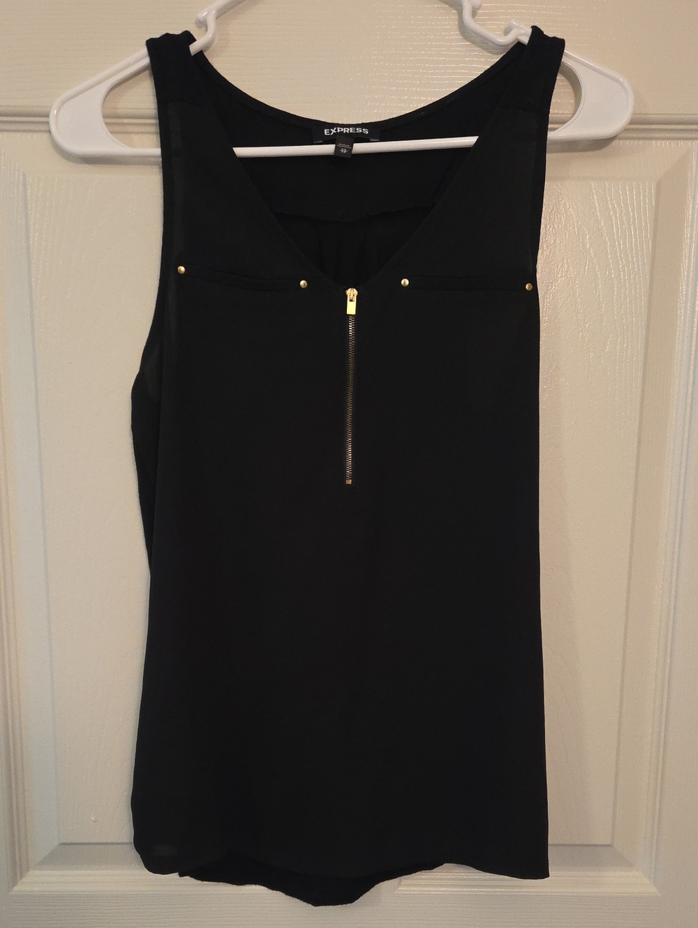 Express Black Sleeveless Zip-Front Shirt with Gold Studs Size XS